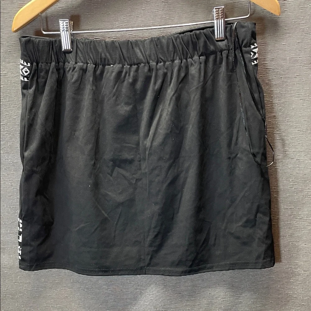 Savanna Jane Black Mini Skirt with White Floral Embroidery